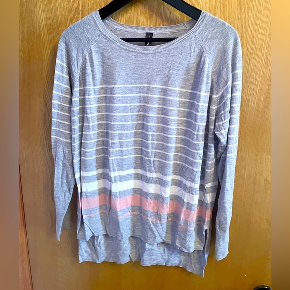JESS | soft grey striped lightweight sweater | size L - Picture 1 of 6